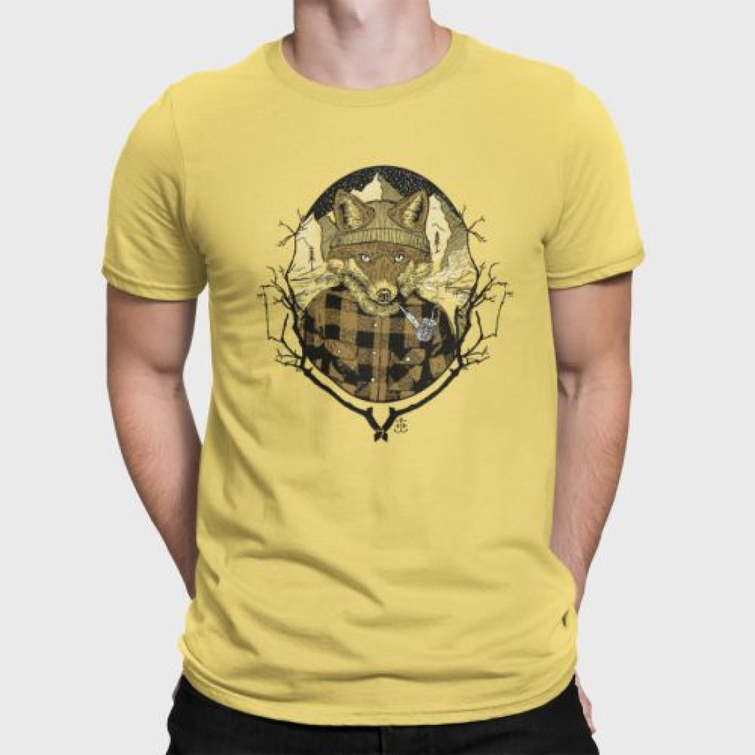 T-Shirt Fox Hipster - jaune